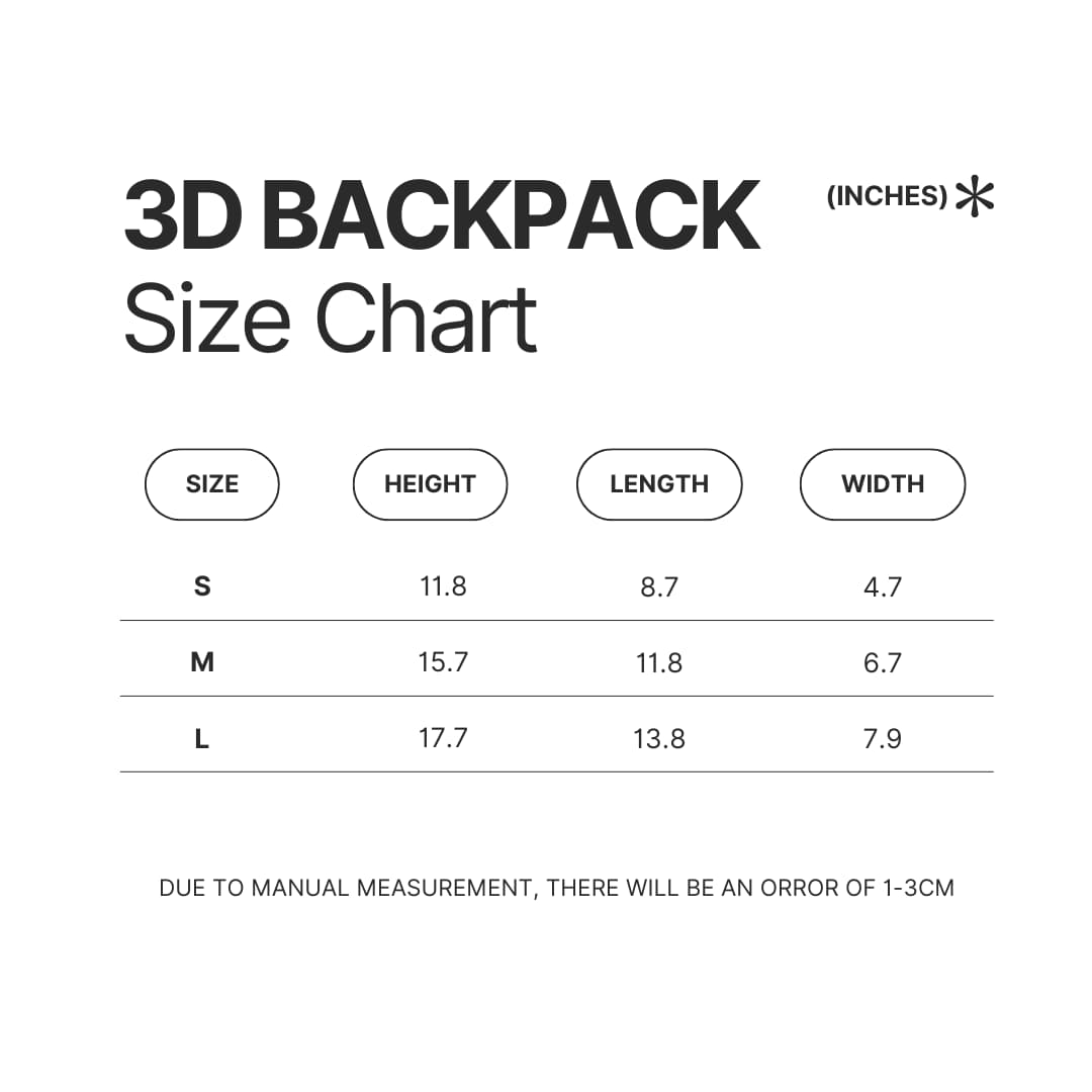 3D Backpack Size Chart - Call Of The Night Store