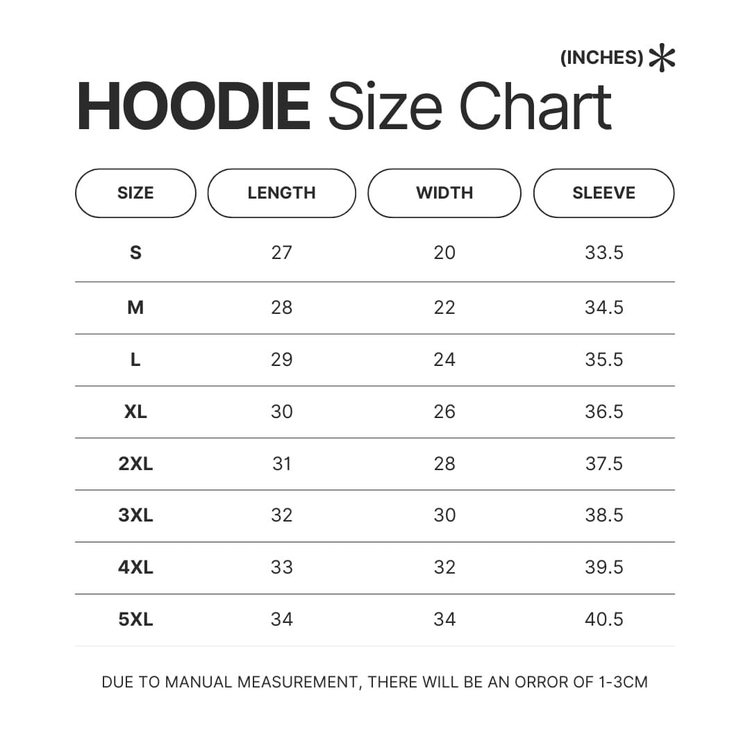 Hoodie Size Chart - Call Of The Night Store