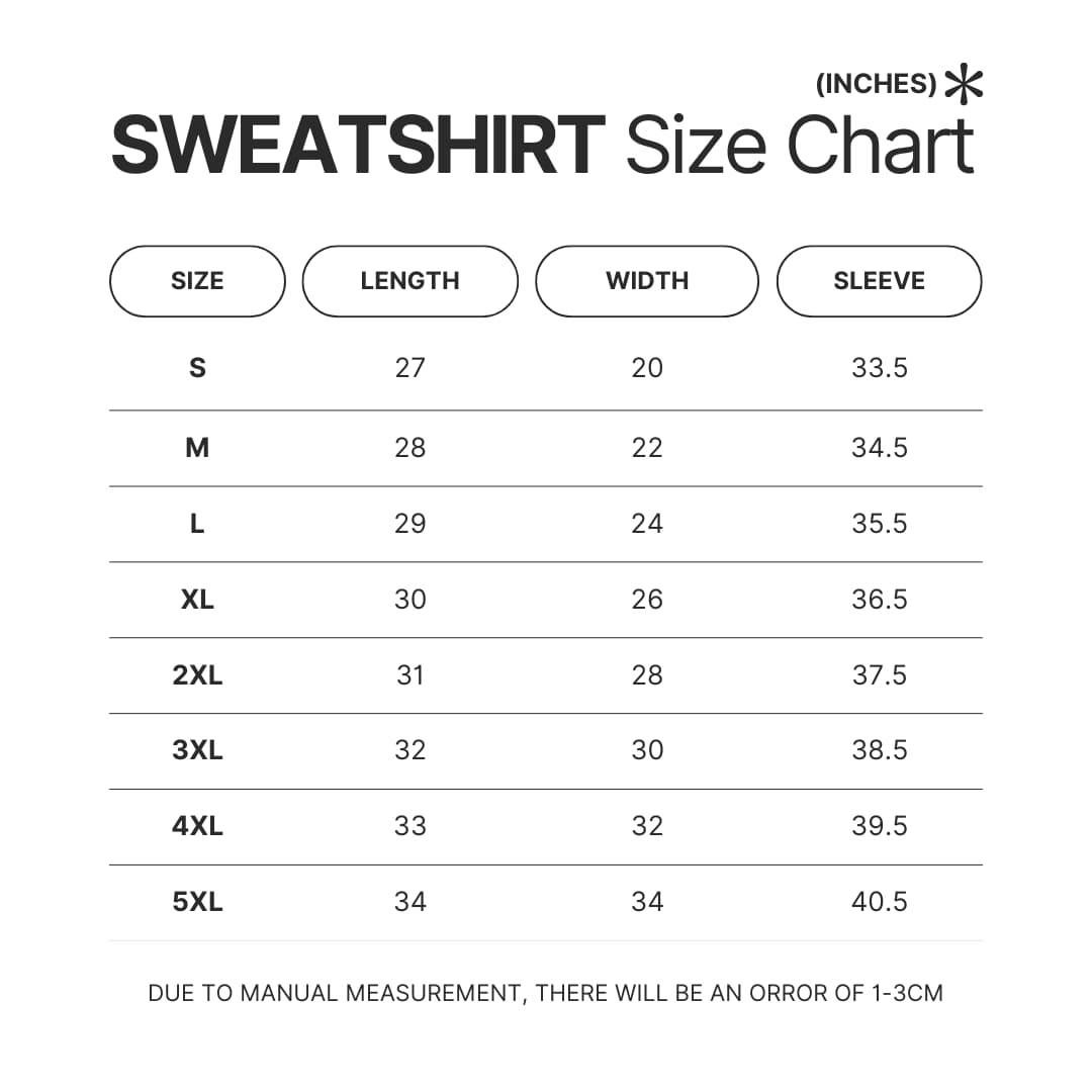Sweatshirt Size Chart - Call Of The Night Store