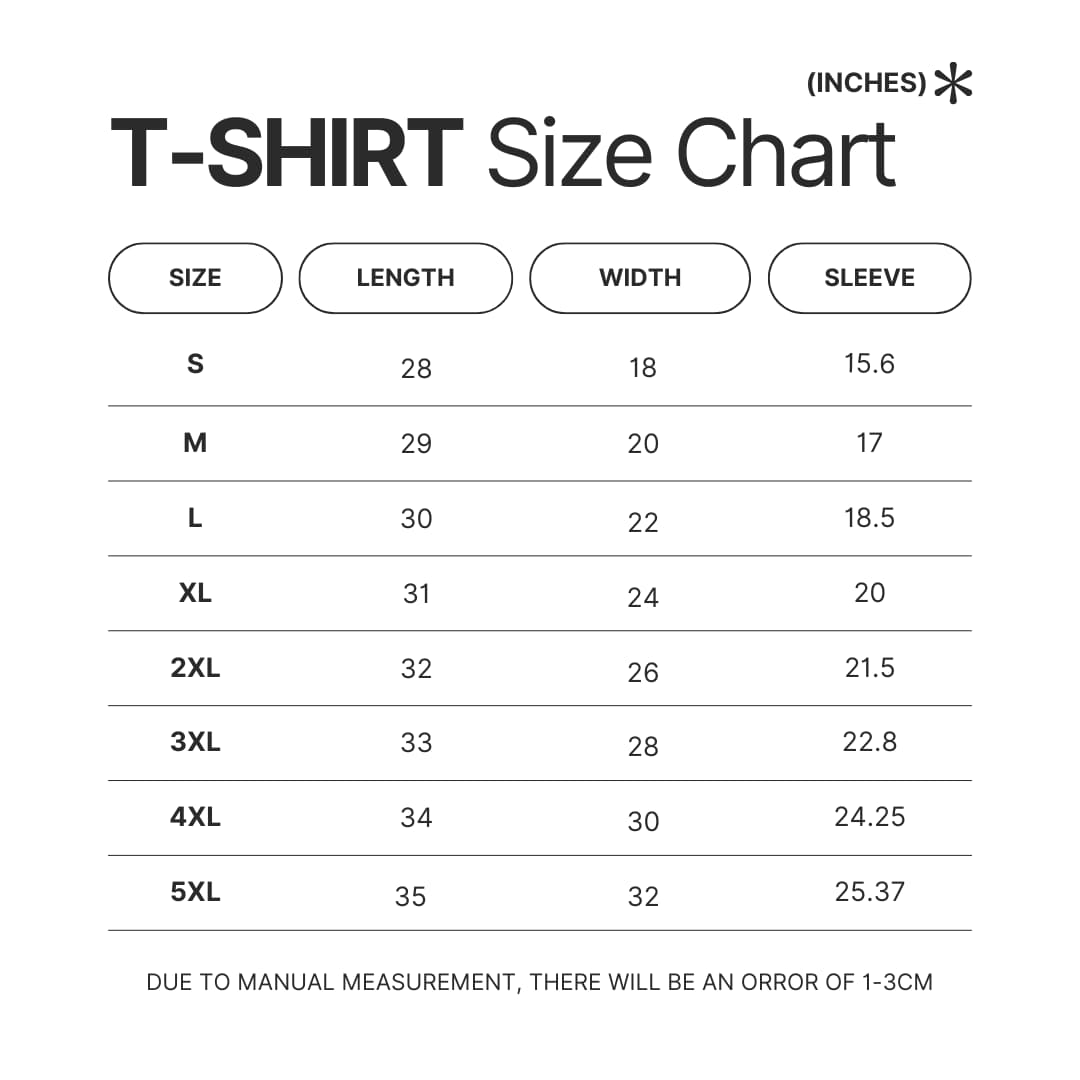 T shirt Size Chart - Call Of The Night Store